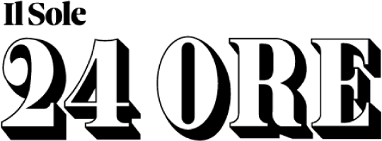 Logo del quotidiano economico italiano Il Sole 24 ORE scritto con caratteri tipografici neri e ombreggiati.