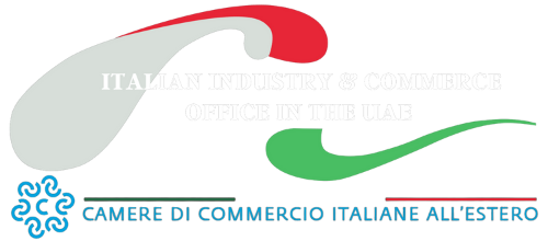 Logo Italian Industry & Commerce Office in the UAE con forme tricolori e scritta Camere di Commercio Italiane all'Estero.