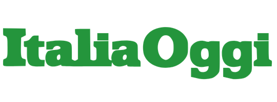 Logo di ItaliaOggi con scritta in verde su sfondo grigio