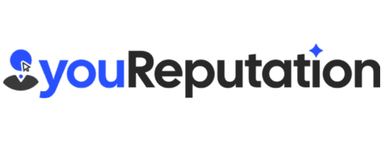 Logo youReputation con scritta you in blu e Reputation in nero.